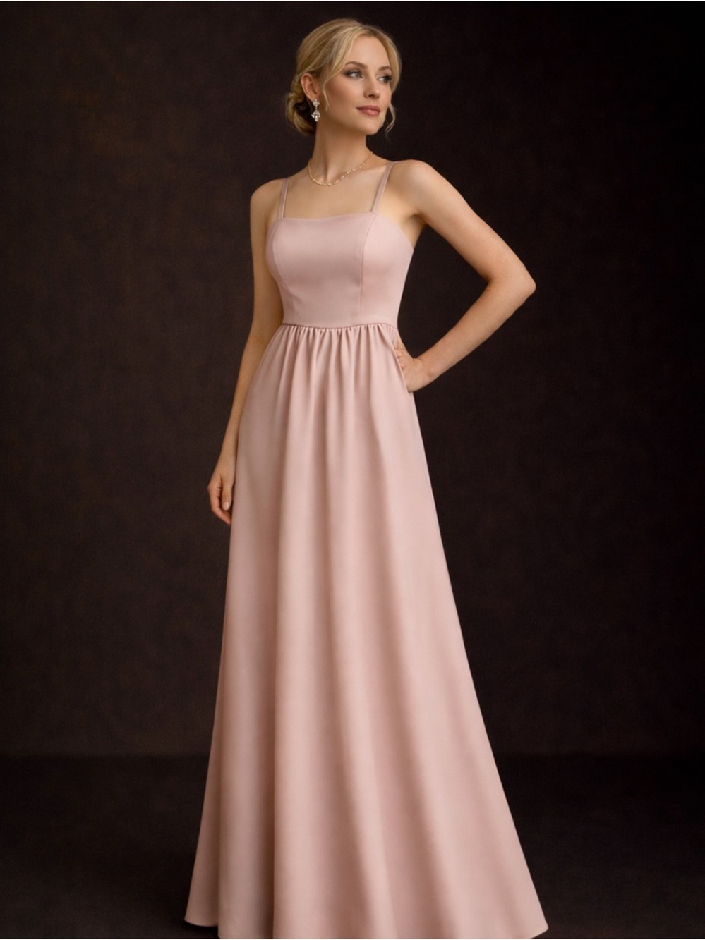 Anthropologie BHLDN Elsie Straight-Neck Satin A-Line Gown
